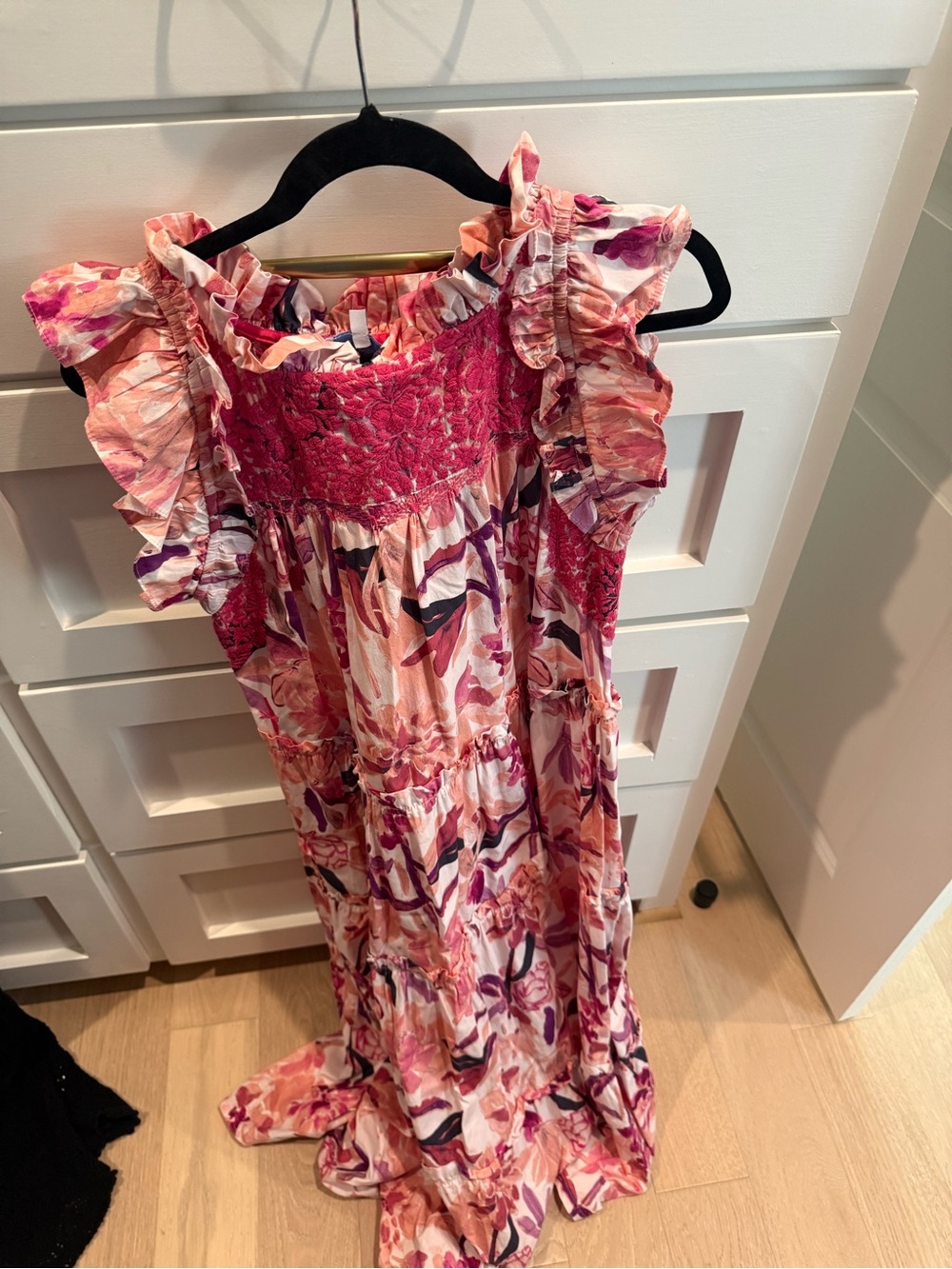 Mi Golondrina Pink Floral Ruffle Maxi Dress